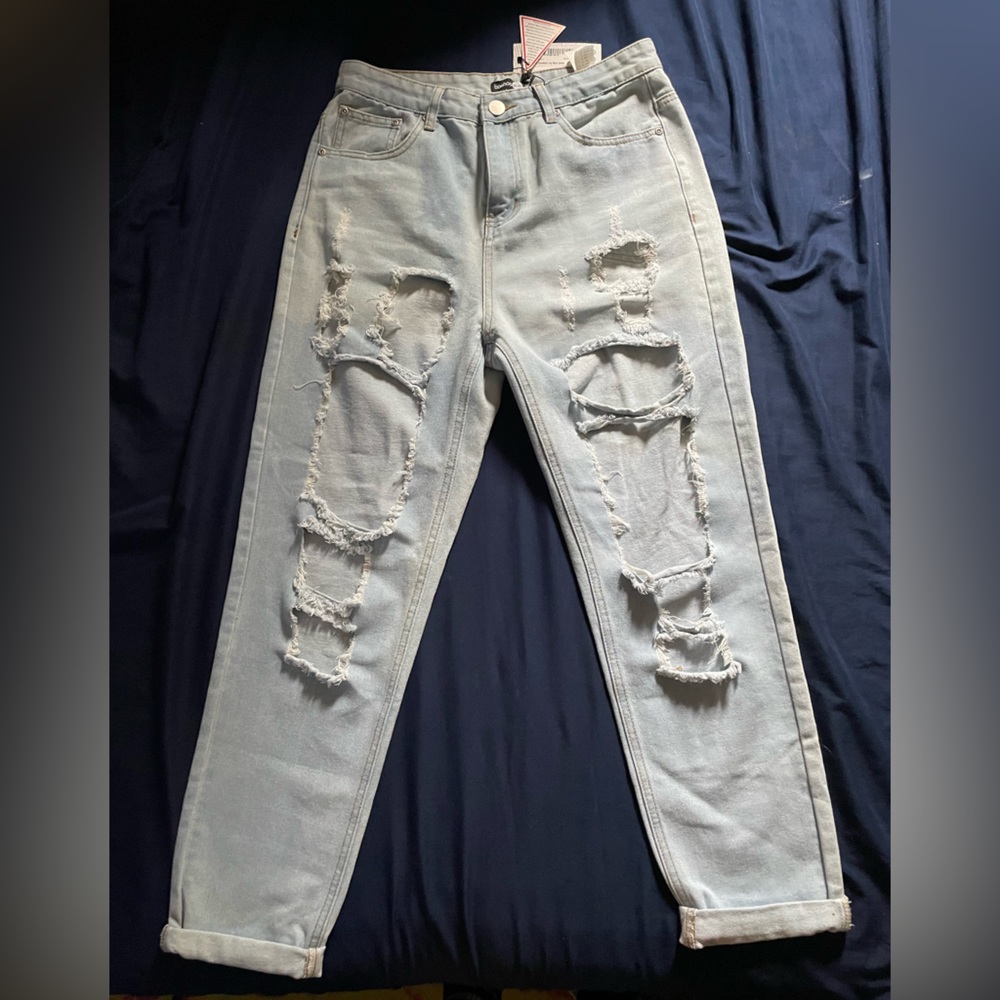 Distressed Boho Blue Size 8 Light Blue Jeans